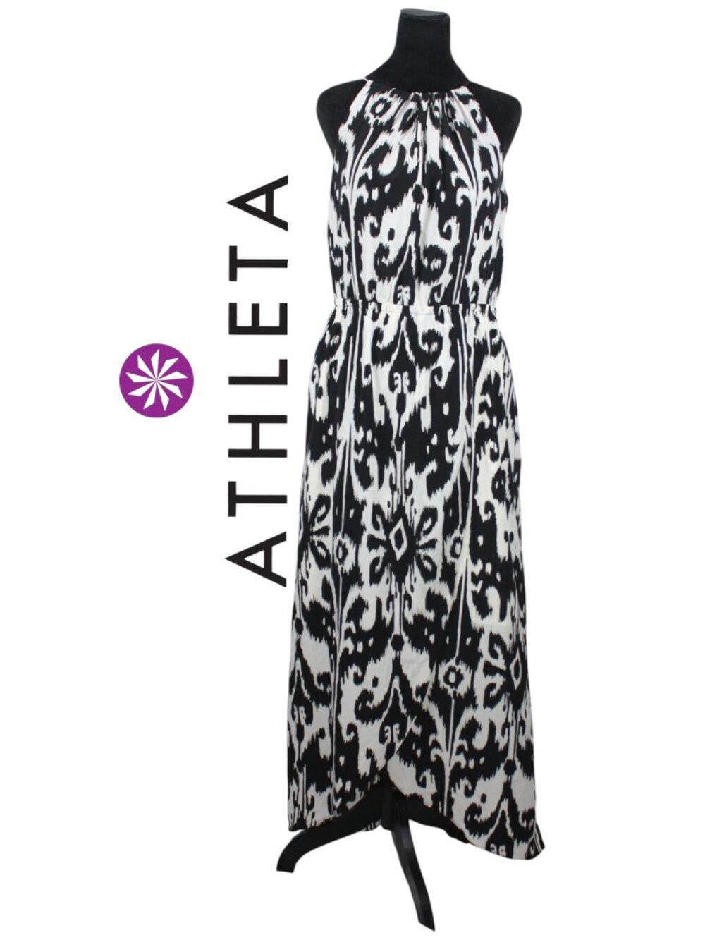 Athleta Black & White Halter Maxi Dress Size XL